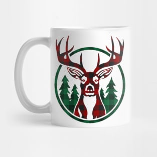 Christmas Deer Head Red Buffalo Plaid Mug